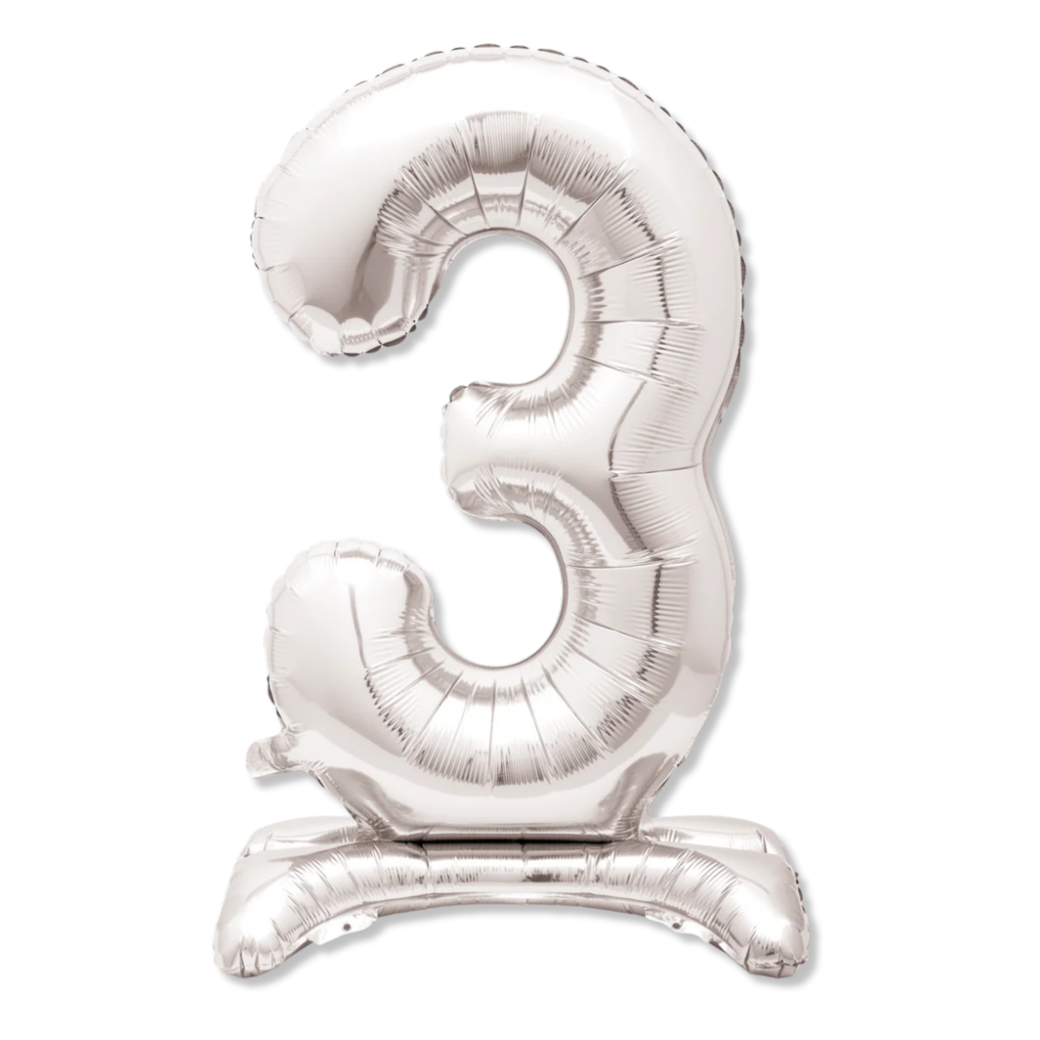 Silver Number 3 Shaped Standing Foil Balloon 30", Packaged