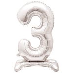 Silver Number 3 Shaped Standing Foil Balloon 30", Packaged - Image 2
