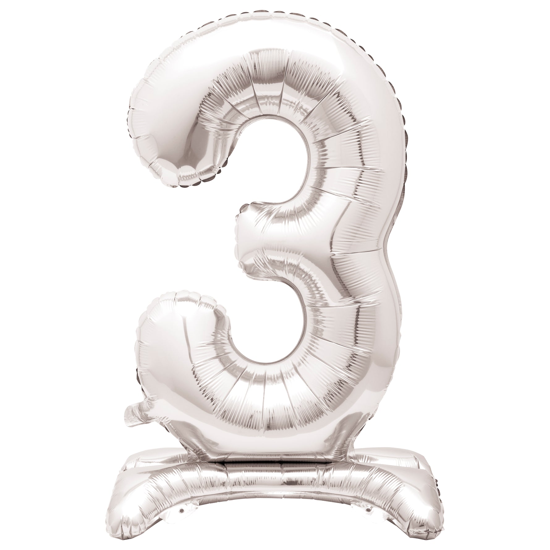 Silver Number 3 Shaped Standing Foil Balloon 30", Packaged - Image 2