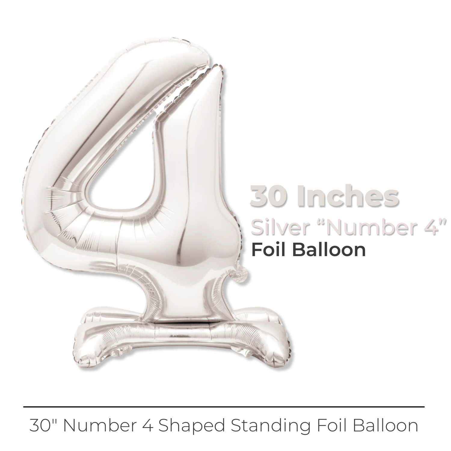 Silver Number 4 Shaped Standing Foil Balloon 30", Packaged