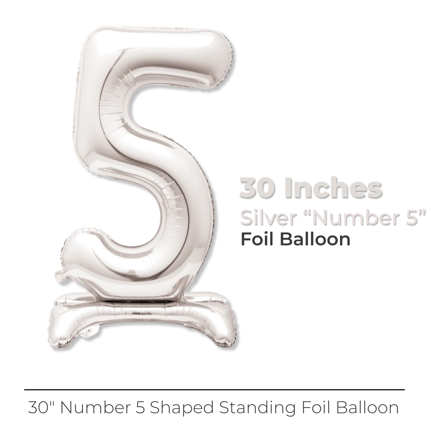 Silver Number 5 Shaped Standing Foil Balloon 30", Packaged