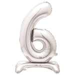 Silver Number 6 Shaped Standing Foil Balloon 30", Packaged - Image 2