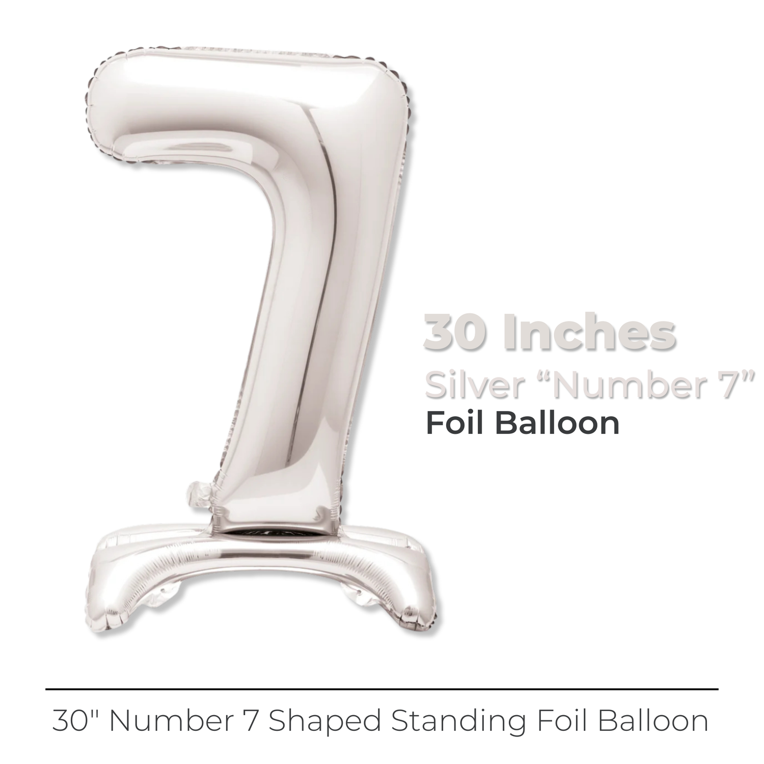 Silver Number 7 Shaped Standing Foil Balloon 30", Packaged