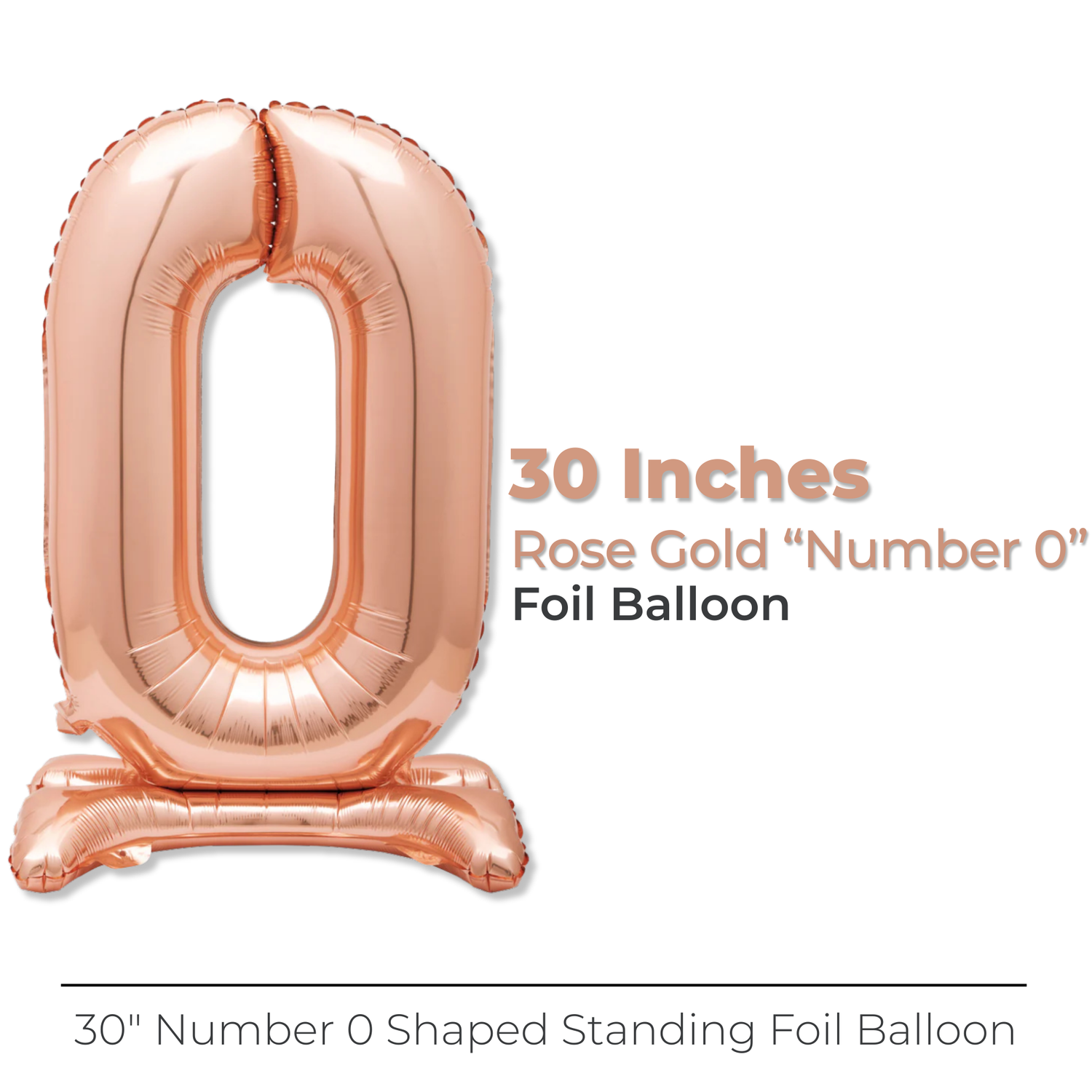Rose Gold Number 0 Shaped Standing Foil Balloon 30", Packaged