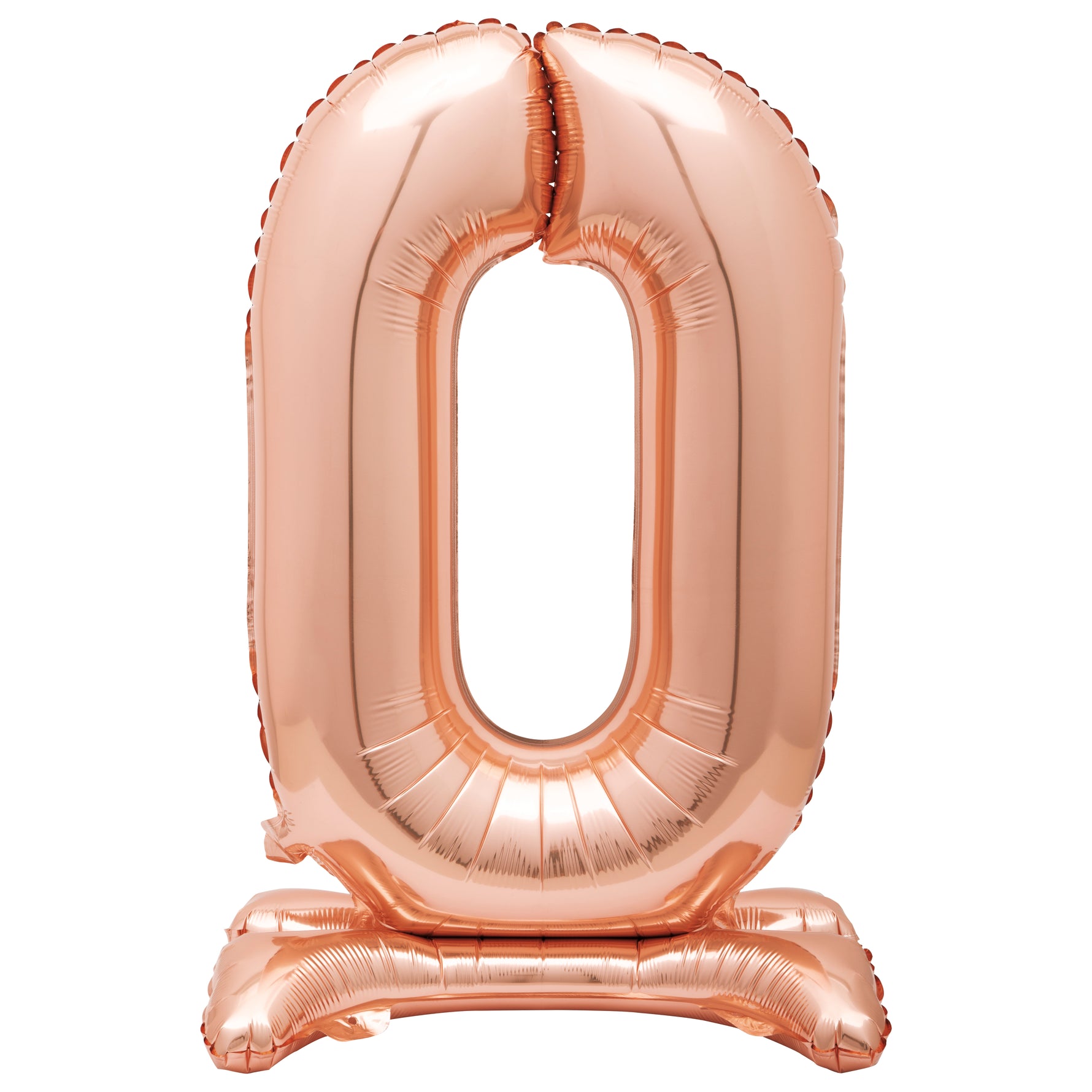 Rose Gold Number 0 Shaped Standing Foil Balloon 30", Packaged