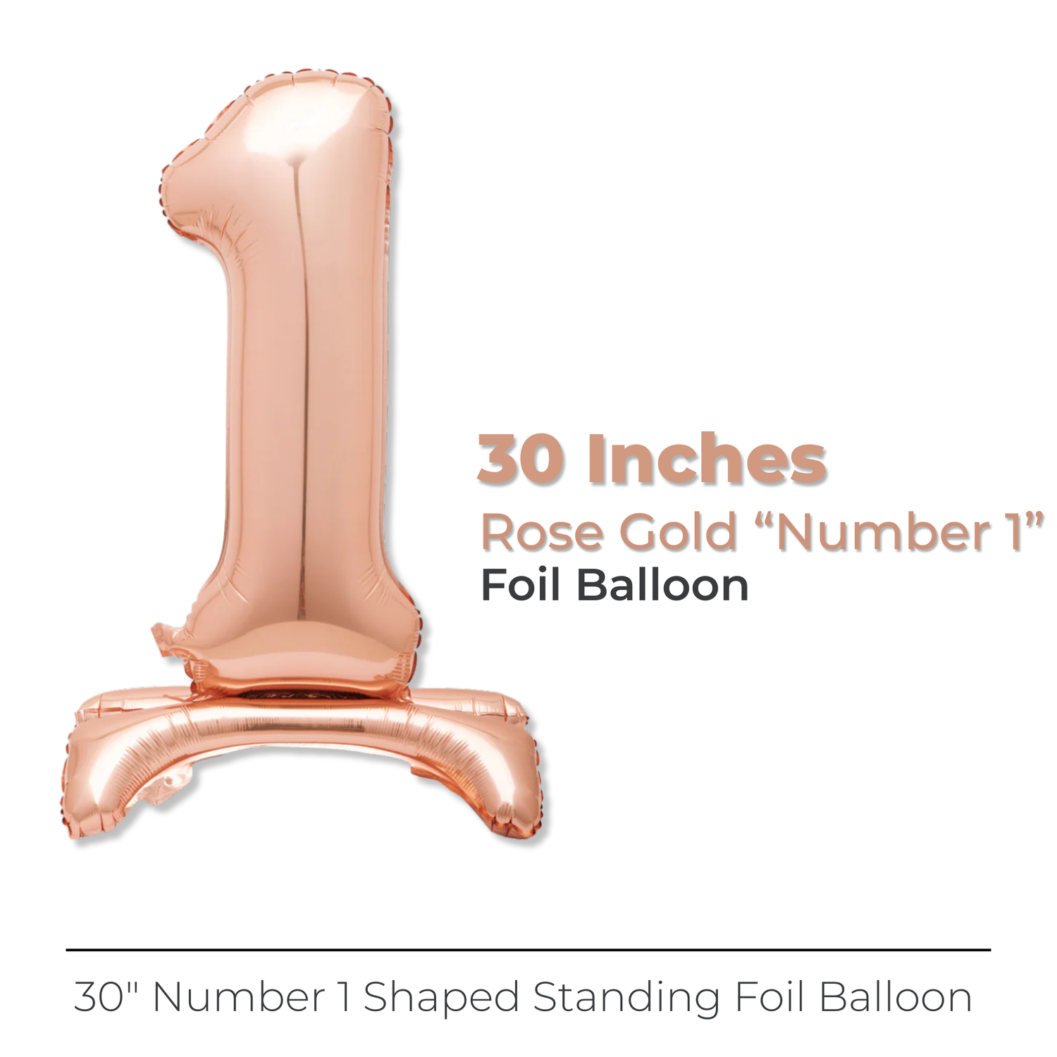Rose Gold Number 1 Shaped Standing Foil Balloon 30", Packaged