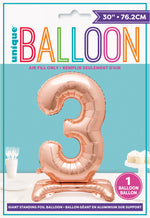 Rose Gold Number 3 Shaped Standing Foil Balloon 30", Packaged - Image 2