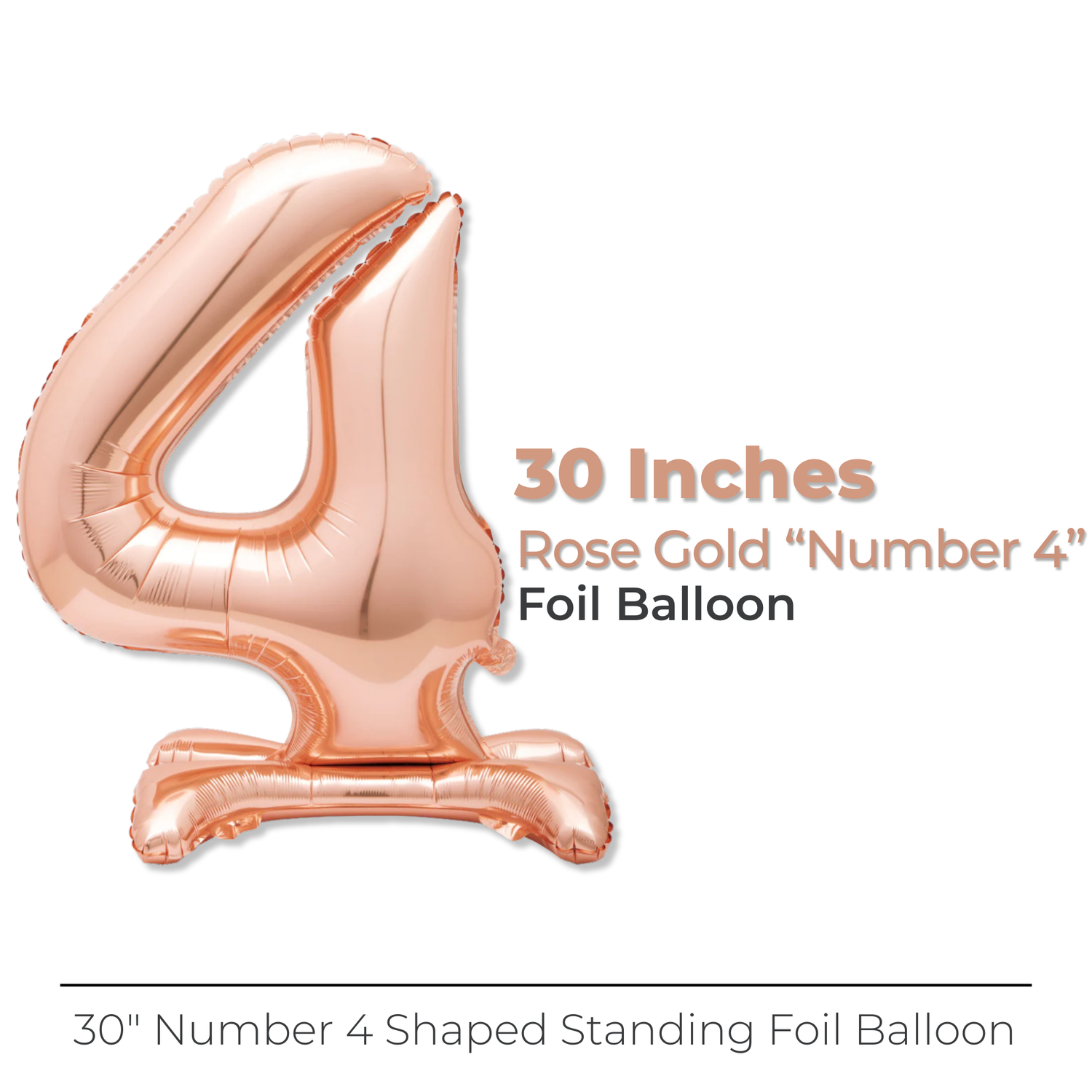 Rose Gold Number 4 Shaped Standing Foil Balloon 30", Packaged