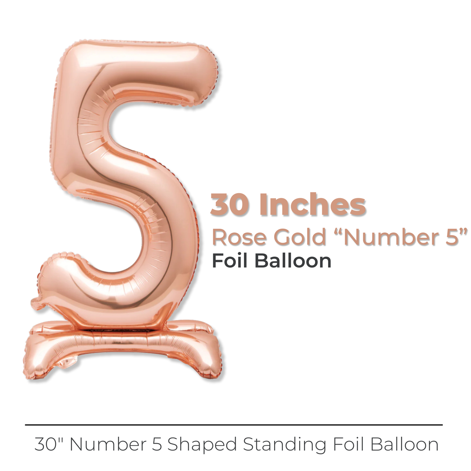 Rose Gold Number 5 Shaped Standing Foil Balloon 30", Packaged