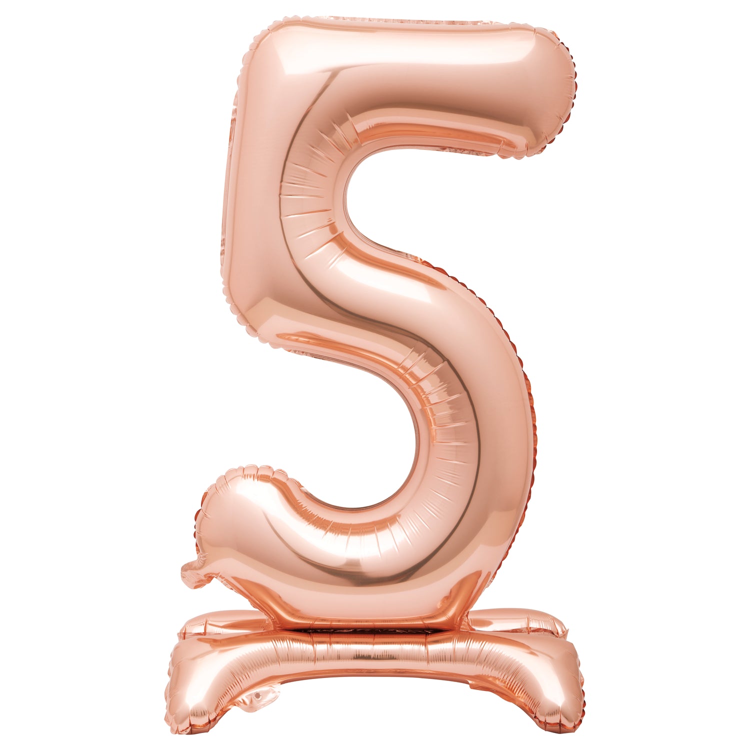 Rose Gold Number 5 Shaped Standing Foil Balloon 30", Packaged - Image 2