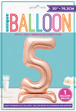 Rose Gold Number 5 Shaped Standing Foil Balloon 30", Packaged