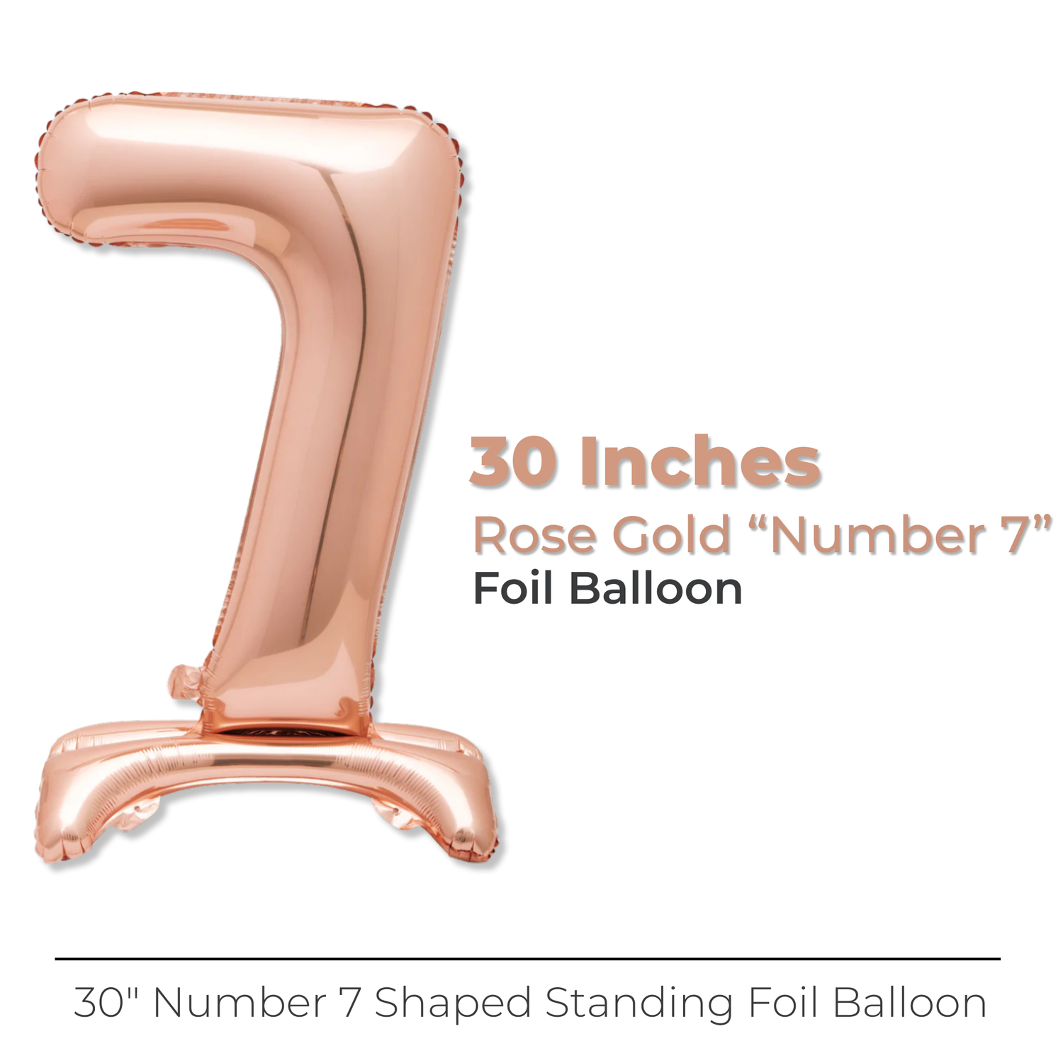 Rose Gold Number 7 Shaped Standing Foil Balloon 30", Packaged