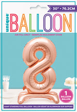 Rose Gold Number 8 Shaped Standing Foil Balloon 30", Packaged - Image 2