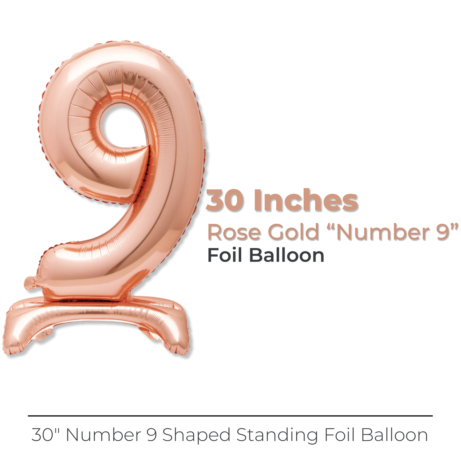 Rose Gold Number 9 Shaped Standing Foil Balloon 30", Packaged