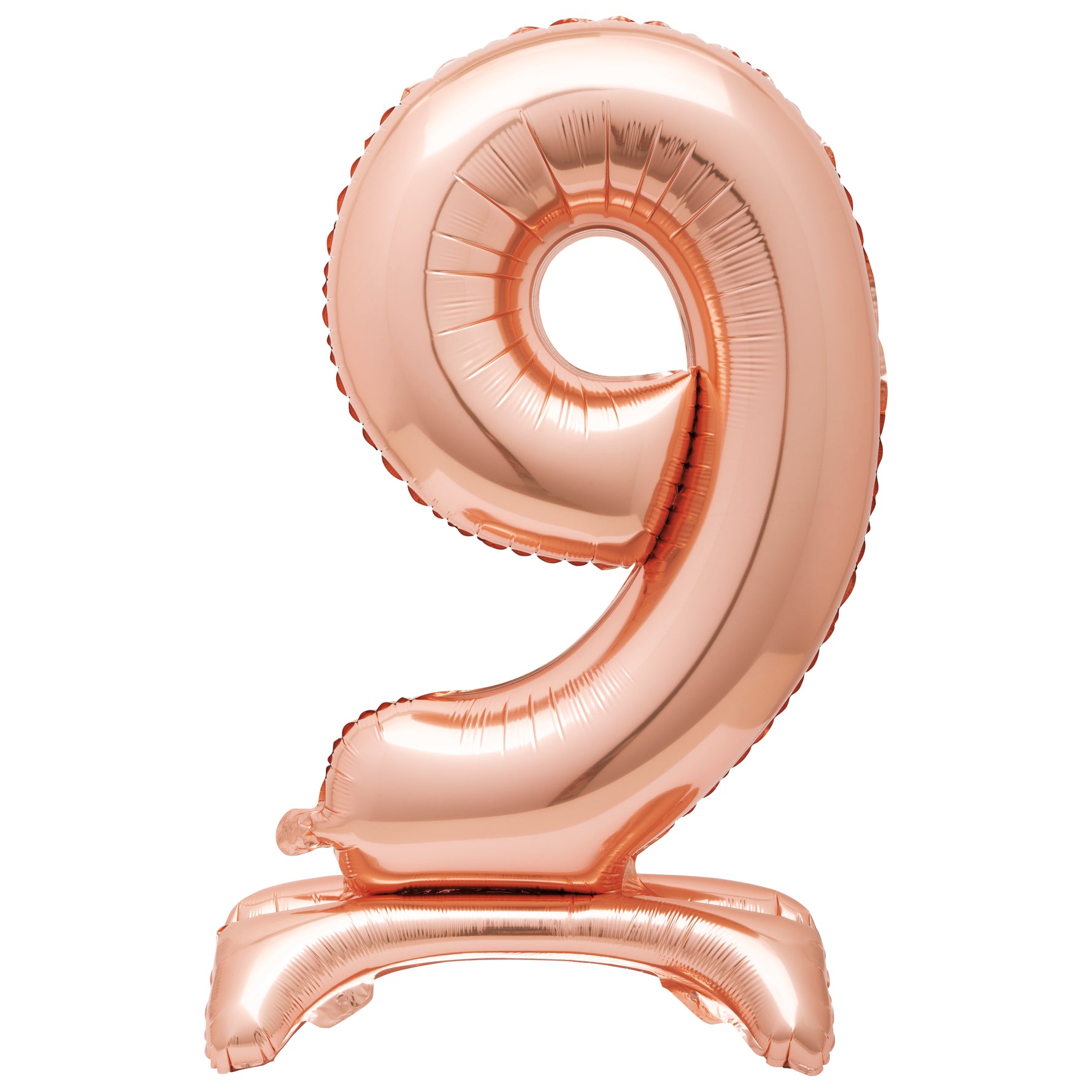 Rose Gold Number 9 Shaped Standing Foil Balloon 30", Packaged - Image 2