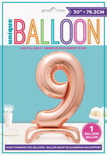 Rose Gold Number 9 Shaped Standing Foil Balloon 30", Packaged