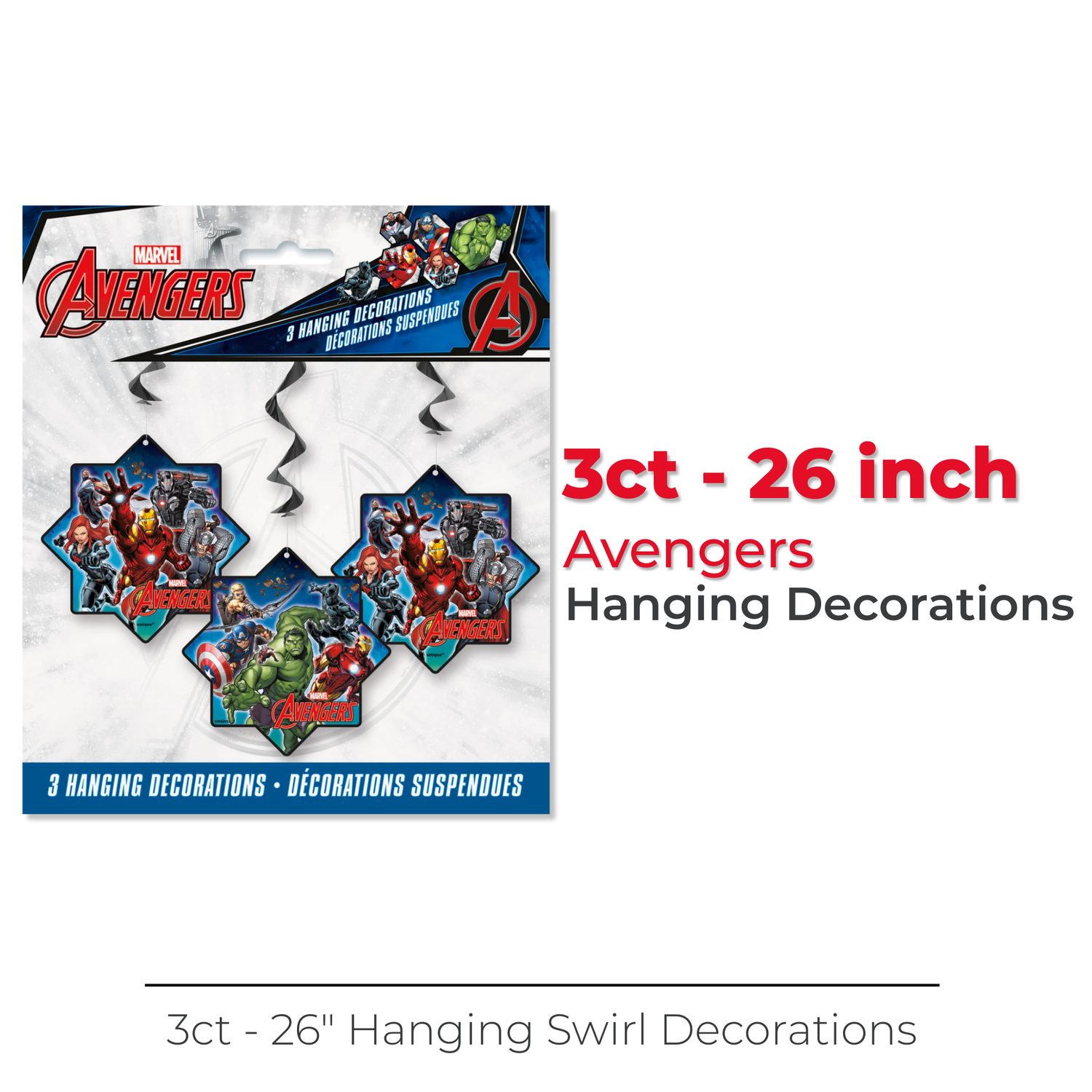 Avengers Hanging Swirl Decorations, 26", 3ct