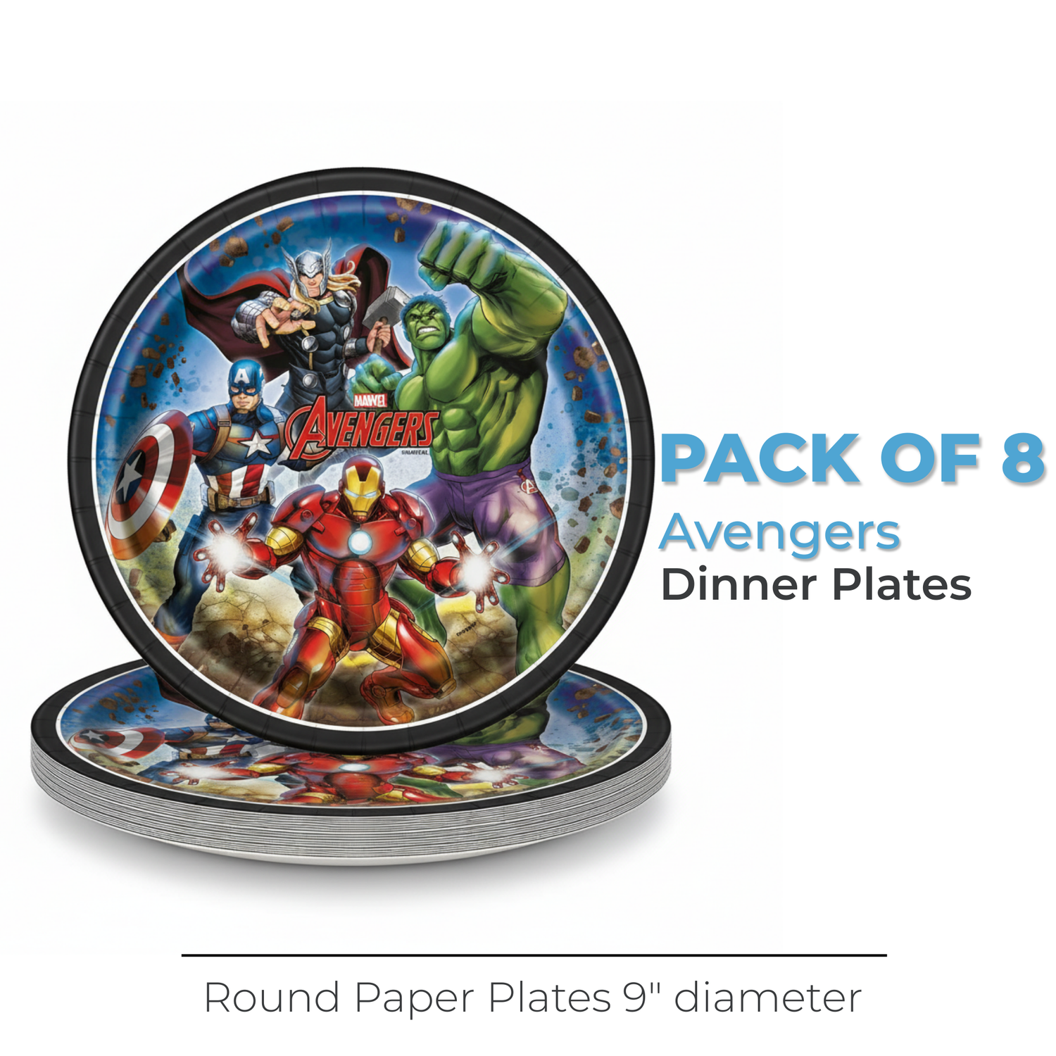 Avengers Round 9" Dinner Plates, 8ct