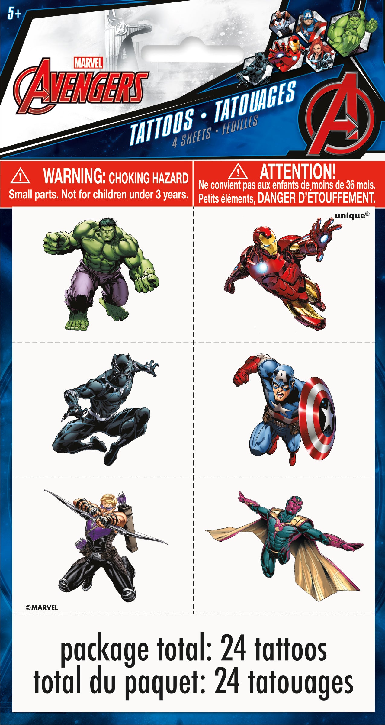 Avengers Color Tattoo Sheets, 4ct