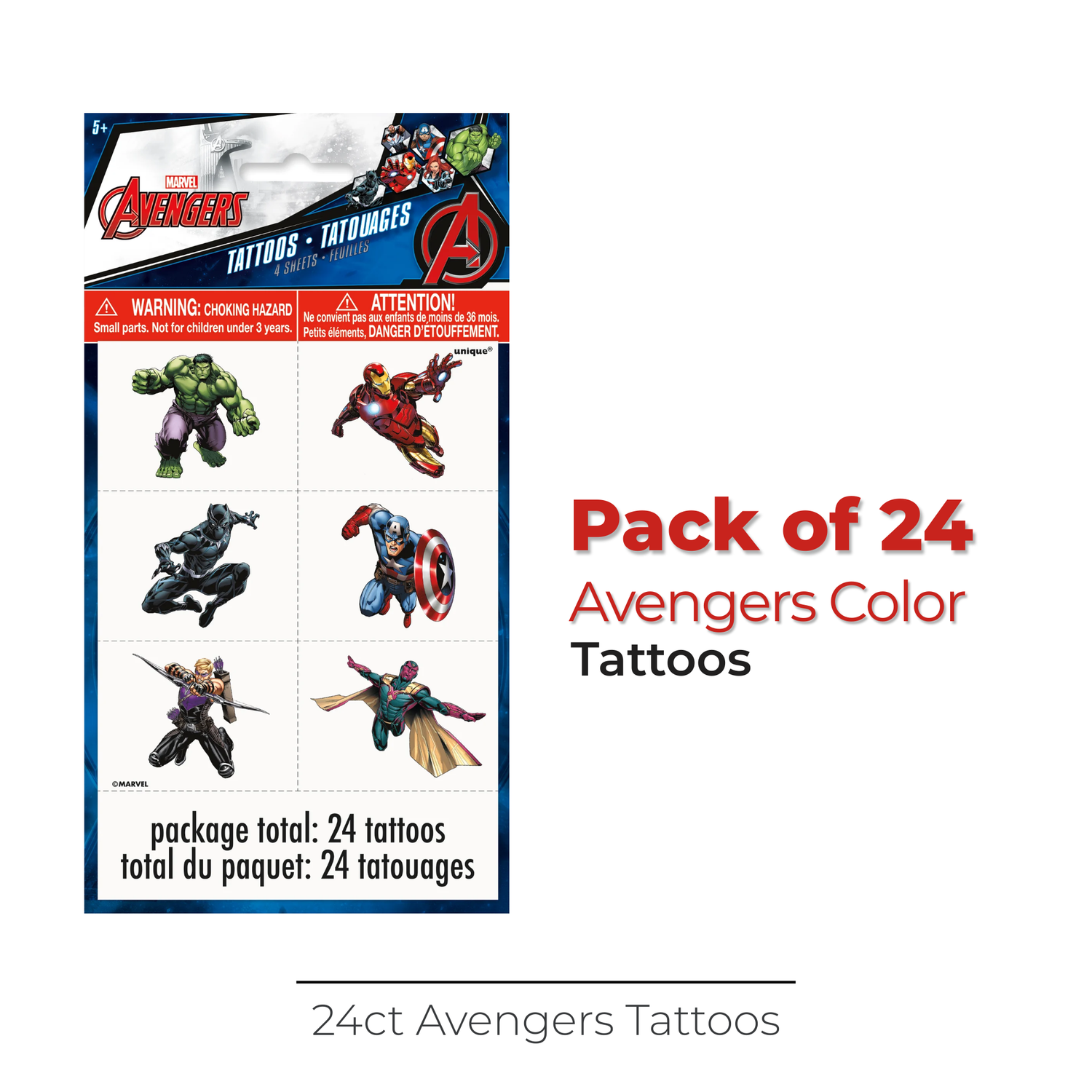 Avengers Color Tattoo Sheets, 4ct