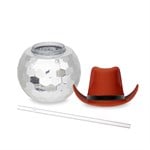 Brown Cowboy Hat Silver Disco Ball Cup with Straw
