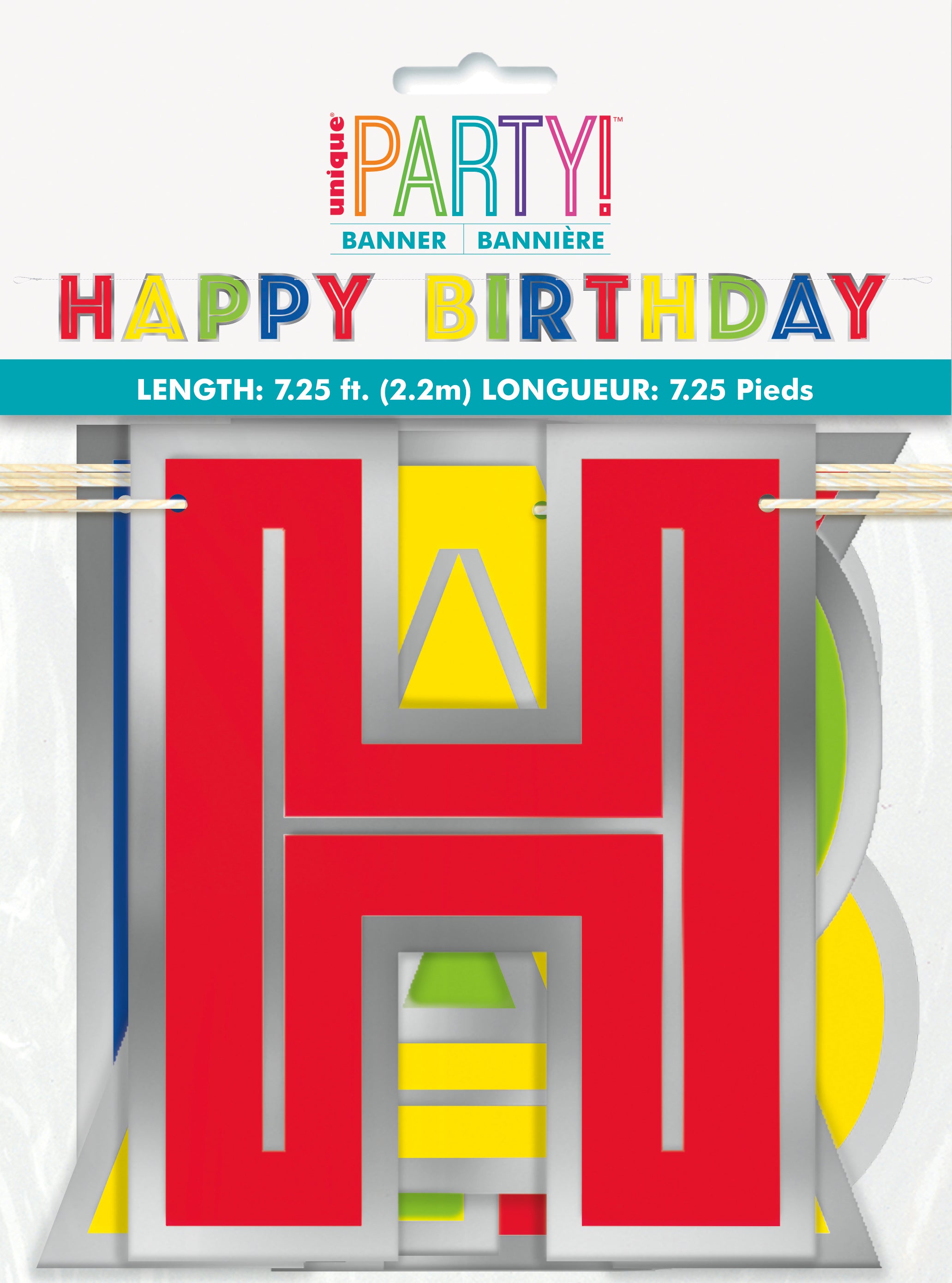 Silver Foil & Rainbow Happy Birthday Banner, 7.25 ft