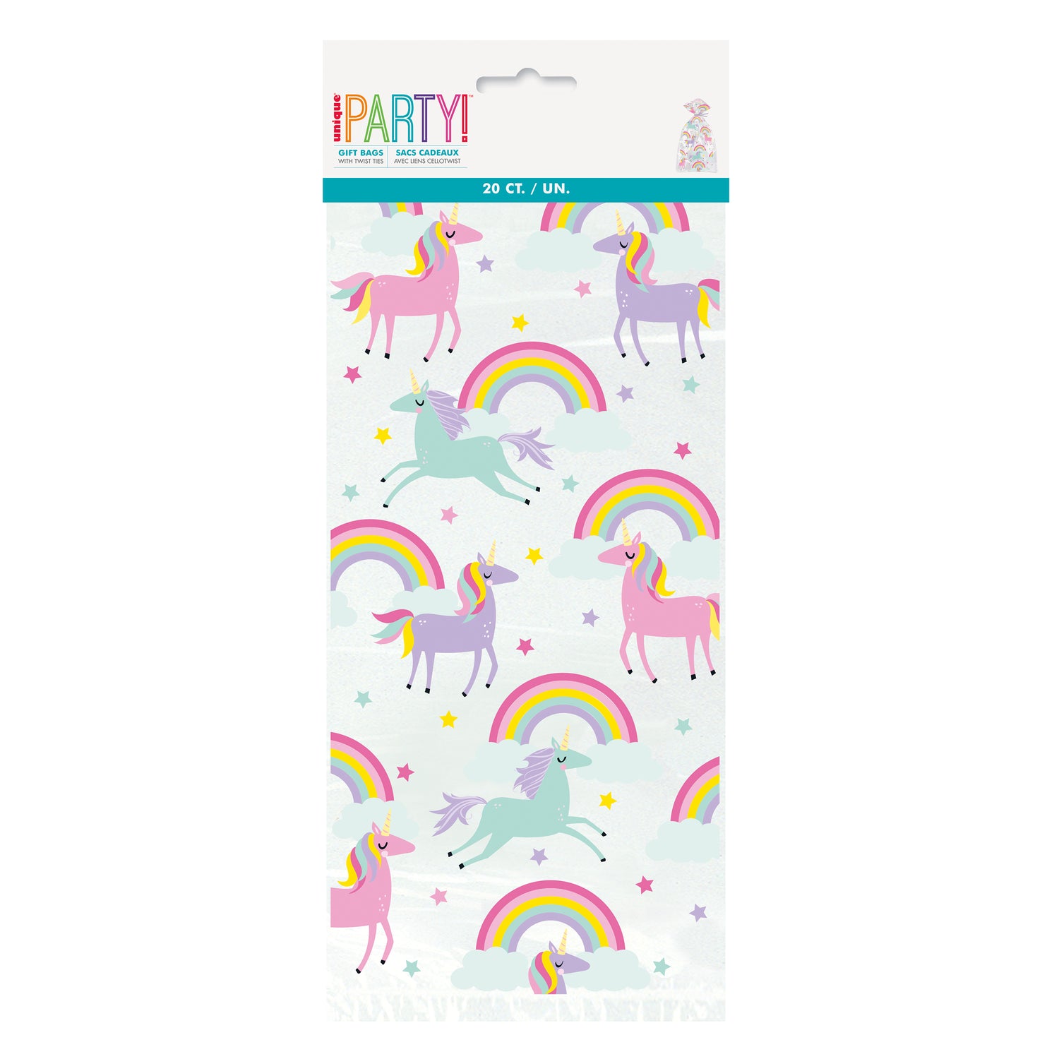 Rainbow & Unicorn Cellophane Bags, 20ct - Image 2
