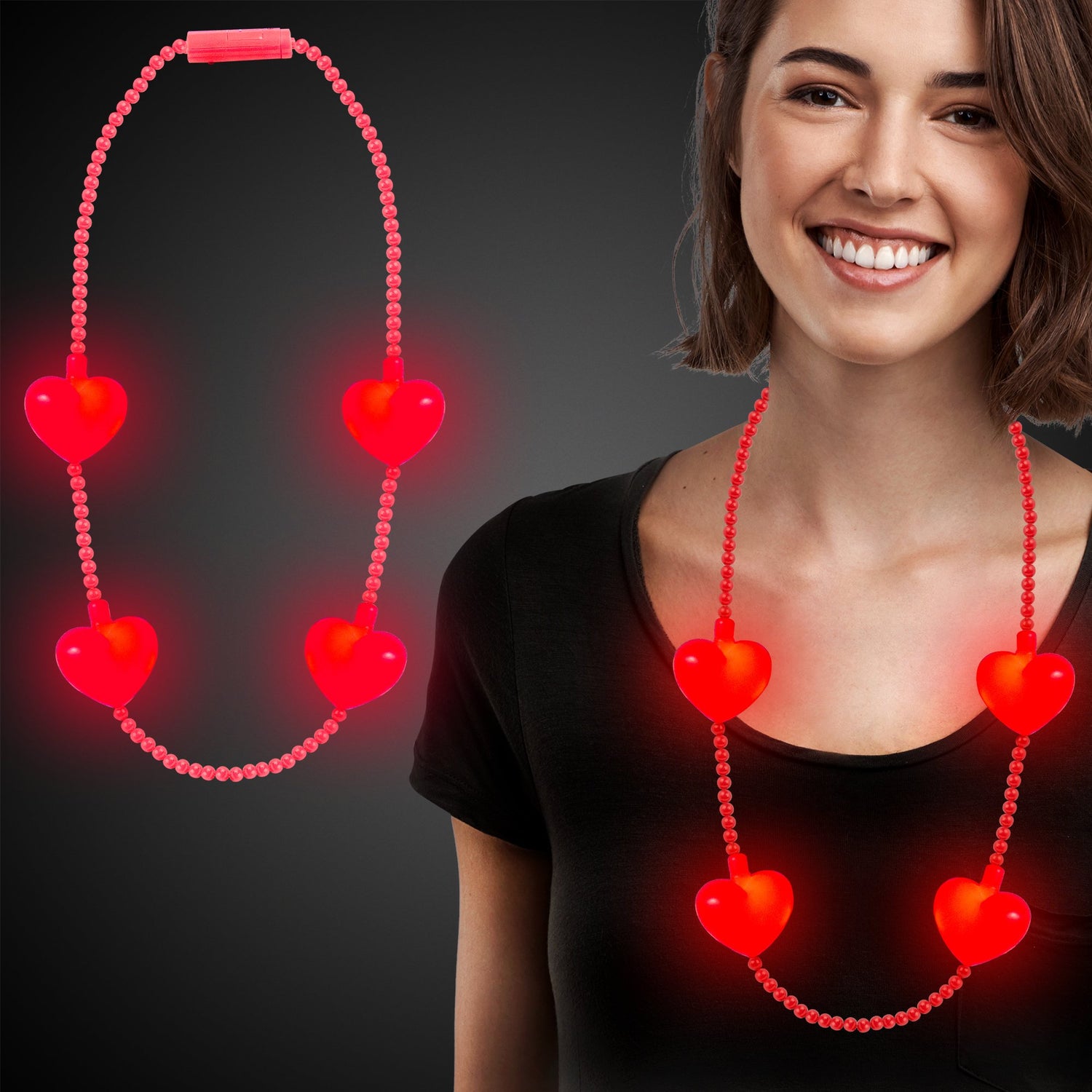 LED Jumbo Heart Bead Necklaces