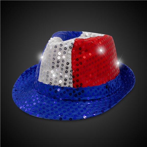 LED Red, White & Blue Patriotic Sequin Fedora Hat