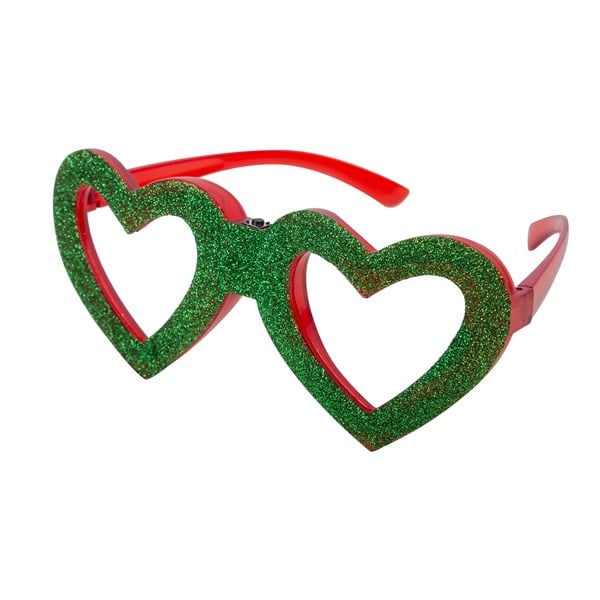 LED Green Heart Glitter Glasses