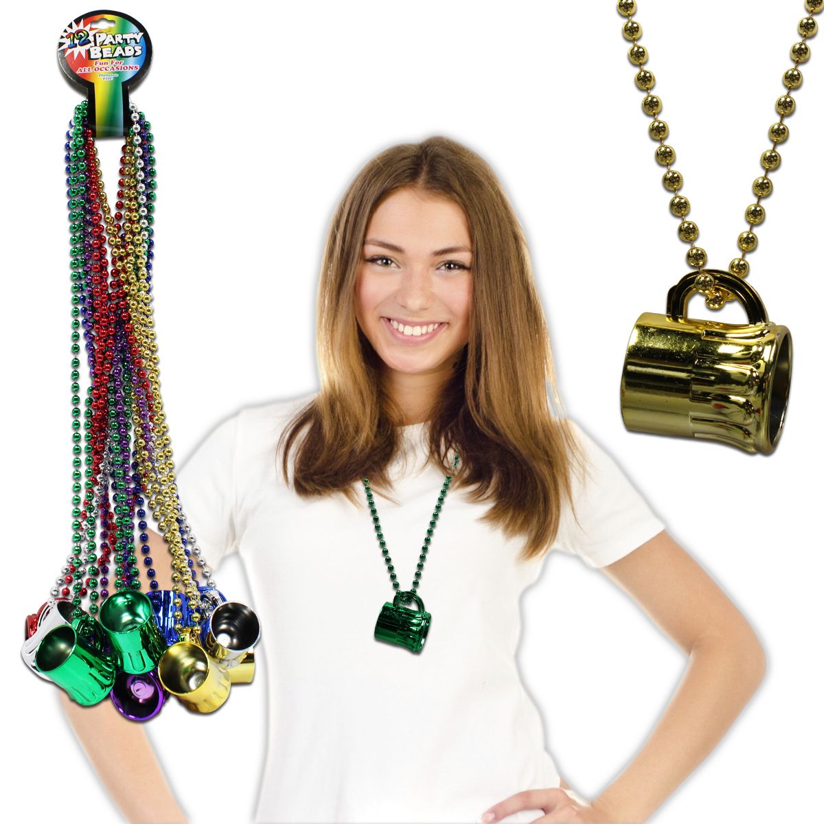 Green Beer Mug Bead 33" Necklaces