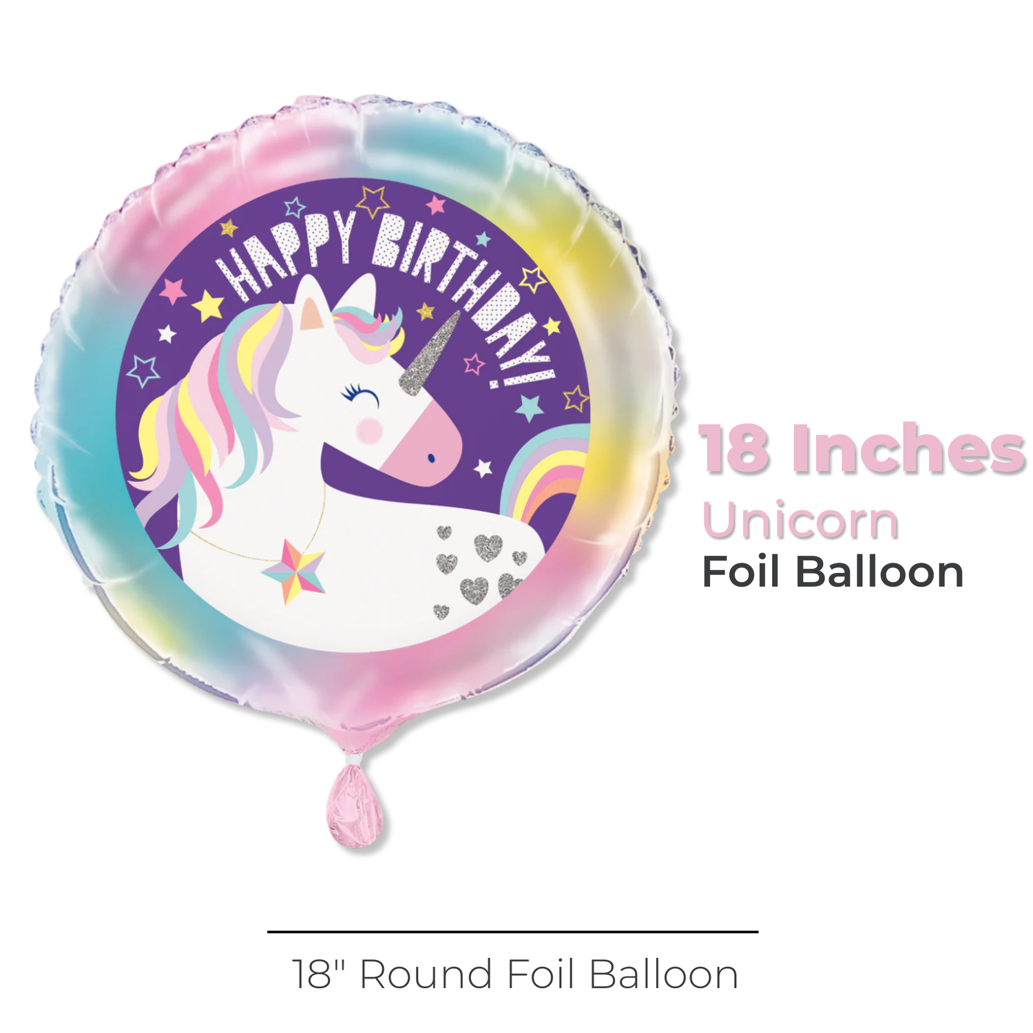 Unicorn Round Foil Balloon 18", Bulk