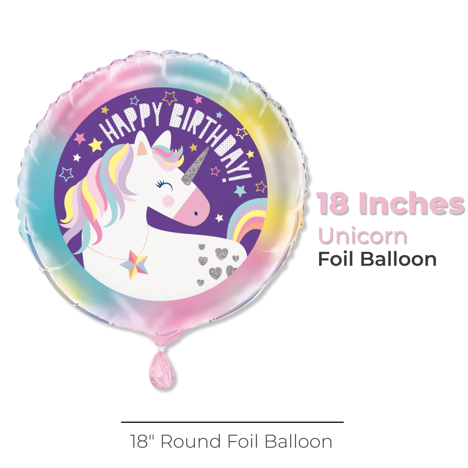 Unicorn Round Foil Balloon 18", Packaged