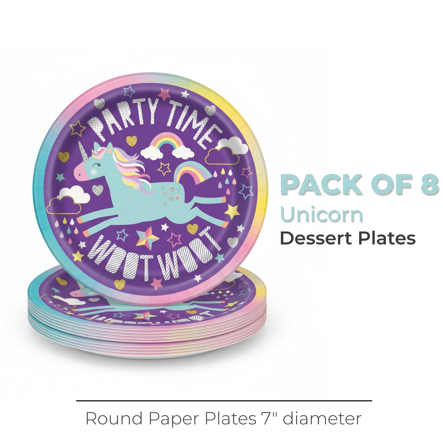 Unicorn Round 7" Dessert Plates, 8ct
