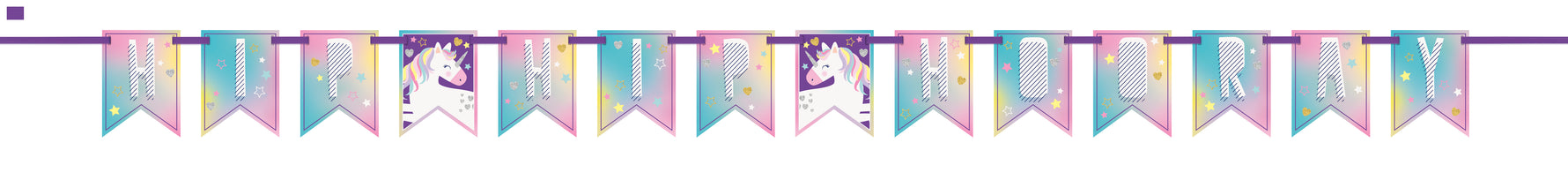Unicorn Party "Hip Hip Hooray" Pennant Banner, 7 ft