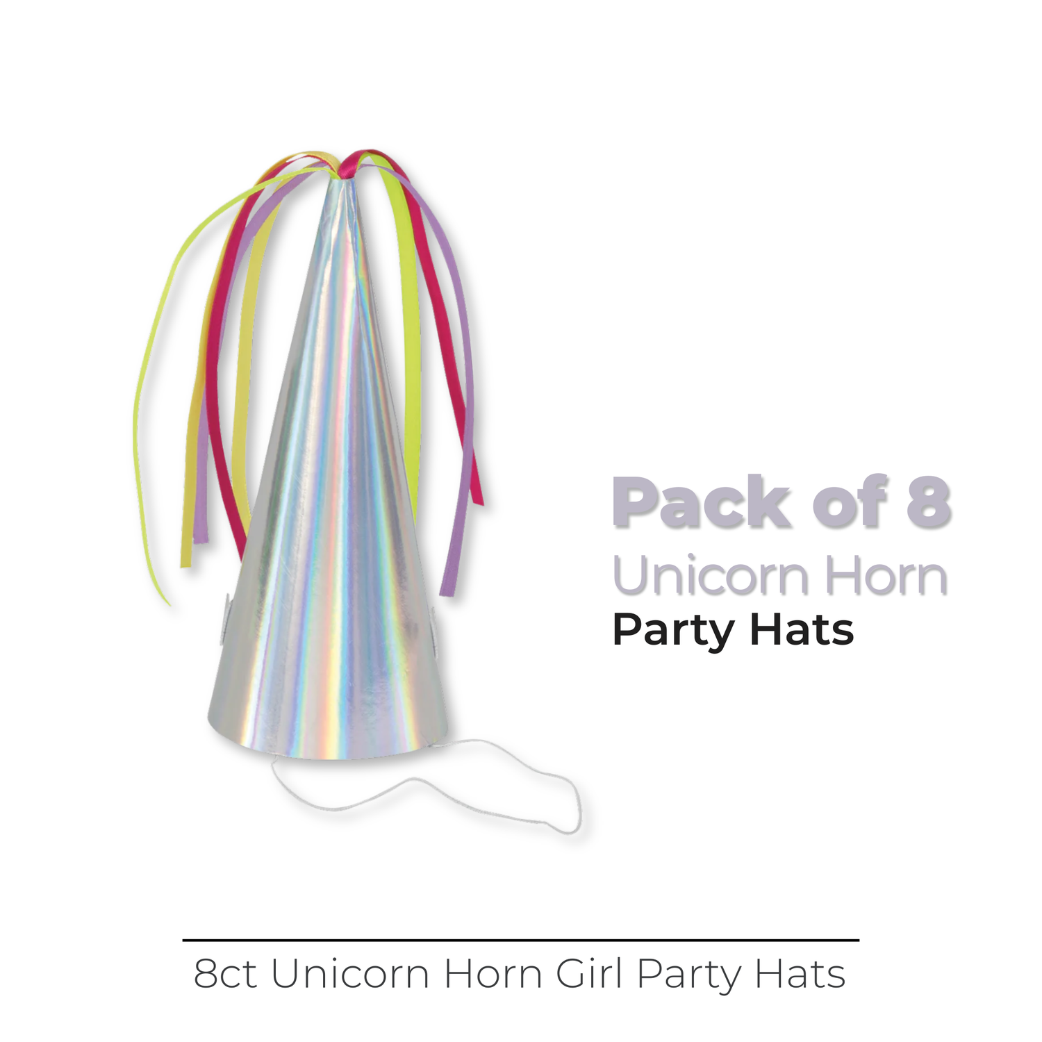 Unicorn Horn Iridescent Foil Party Hats, 8ct