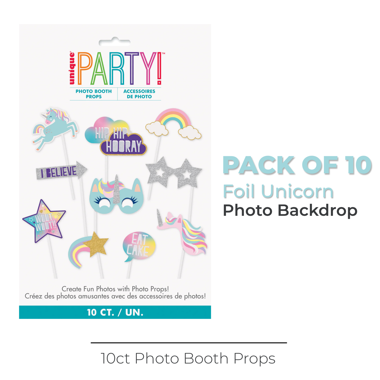 Foil Unicorn Photo Booth Props, 10ct