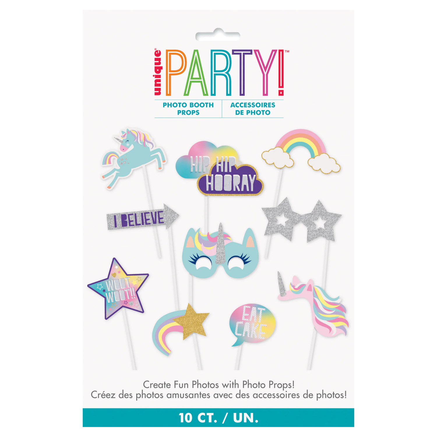 Foil Unicorn Photo Booth Props, 10ct