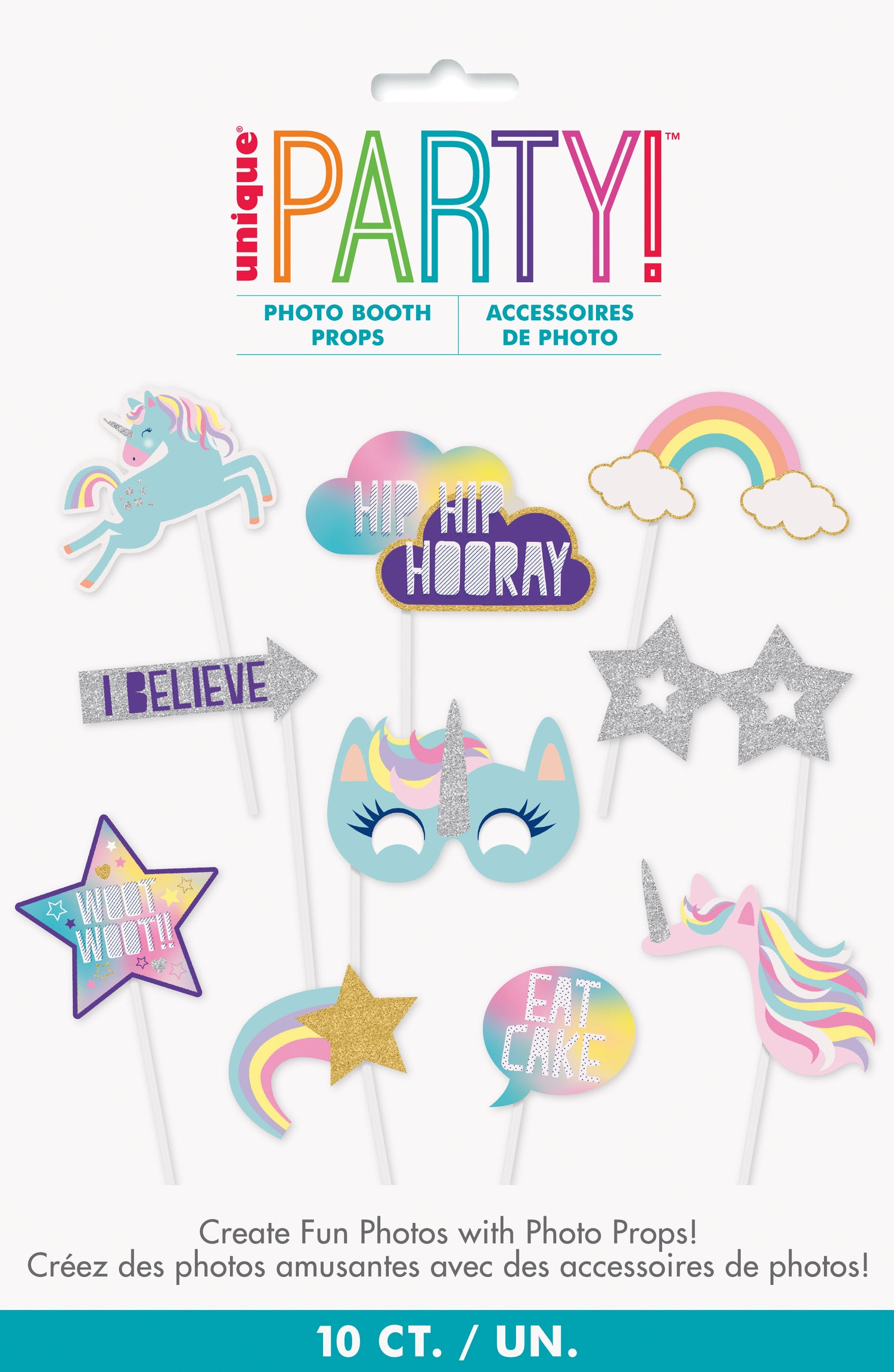 Foil Unicorn Photo Booth Props, 10ct - Image 2