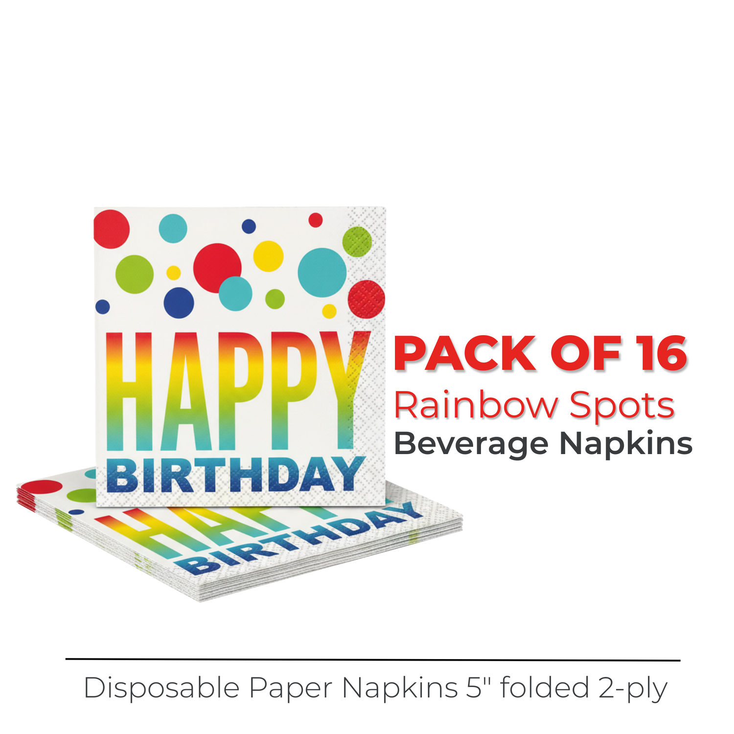 Rainbow Spots Birthday Beverage Napkins, 16ct