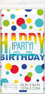 Rainbow Spots Birthday Rectangular Plastic Table Cover, 54" x 84"