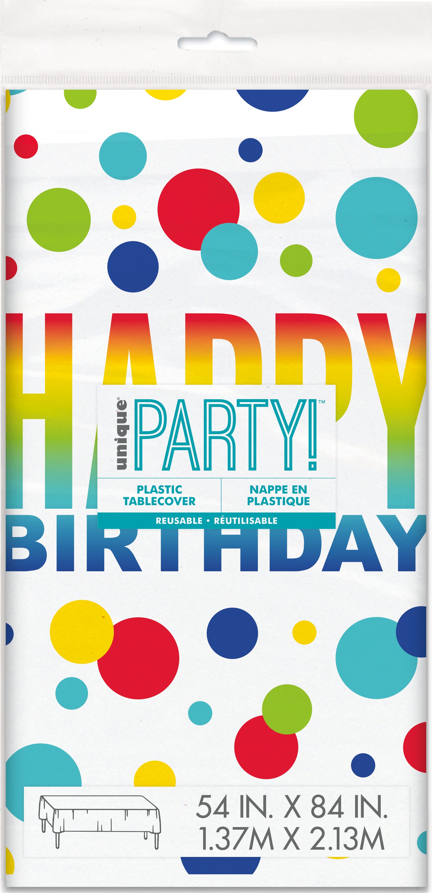 Rainbow Spots Birthday Rectangular Plastic Table Cover, 54" x 84"