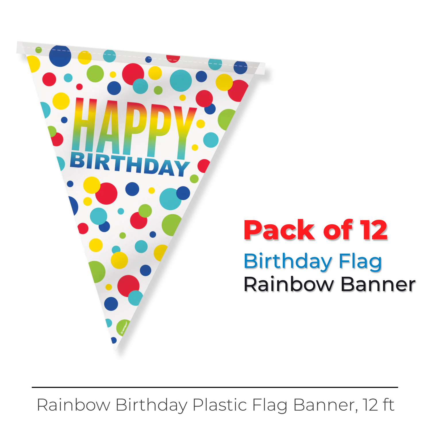 Rainbow Spots Birthday Plastic Flag Banner, 12 ft