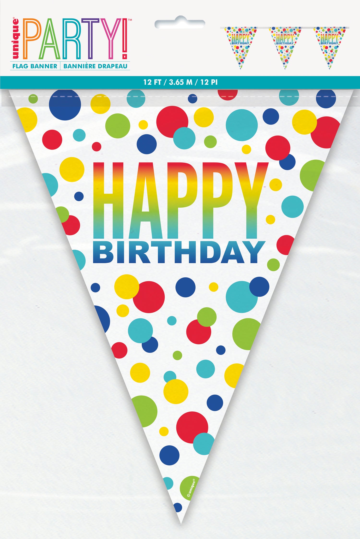 Rainbow Spots Birthday Plastic Flag Banner, 12 ft - Image 2