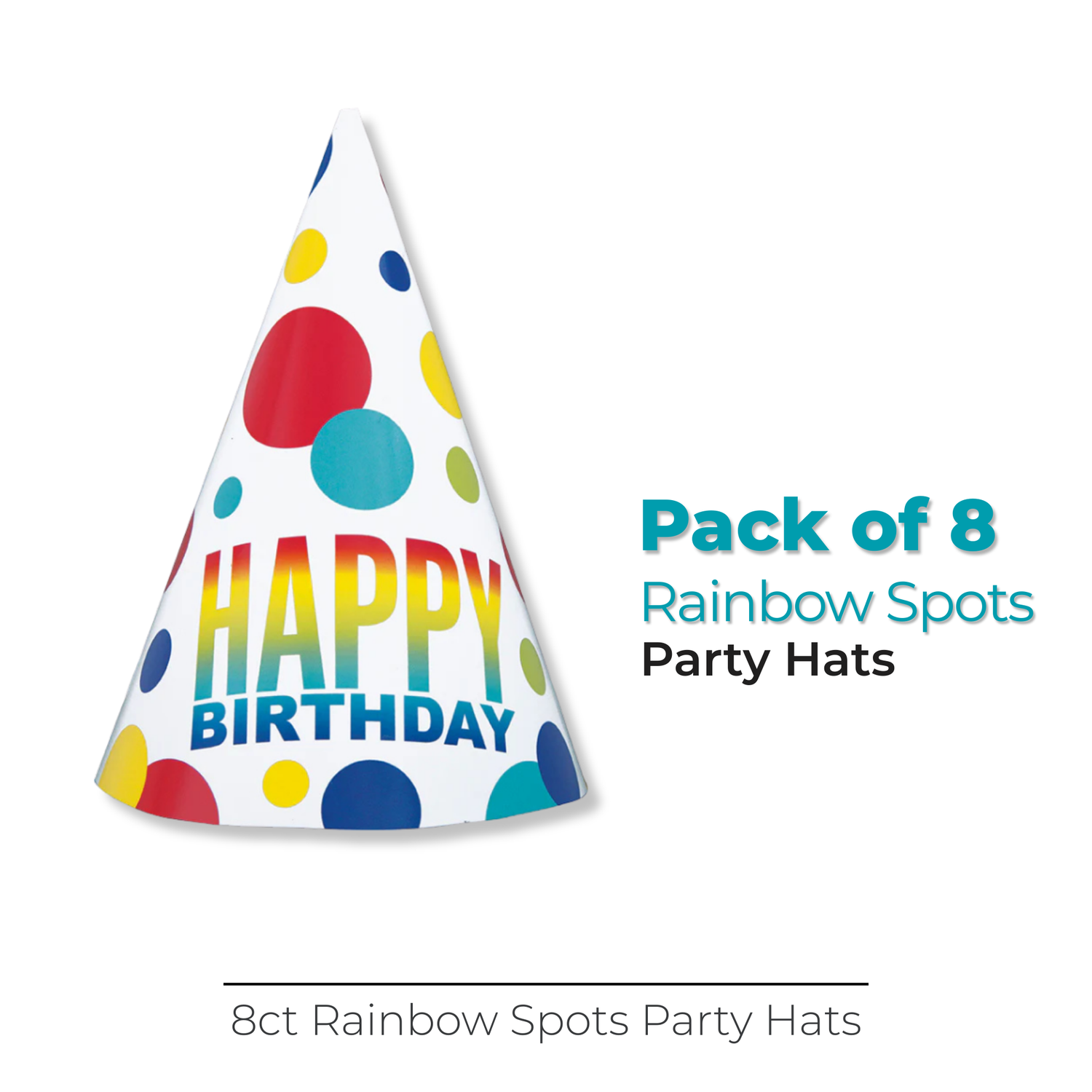 Rainbow Spots Birthday Party Hats, 8ct
