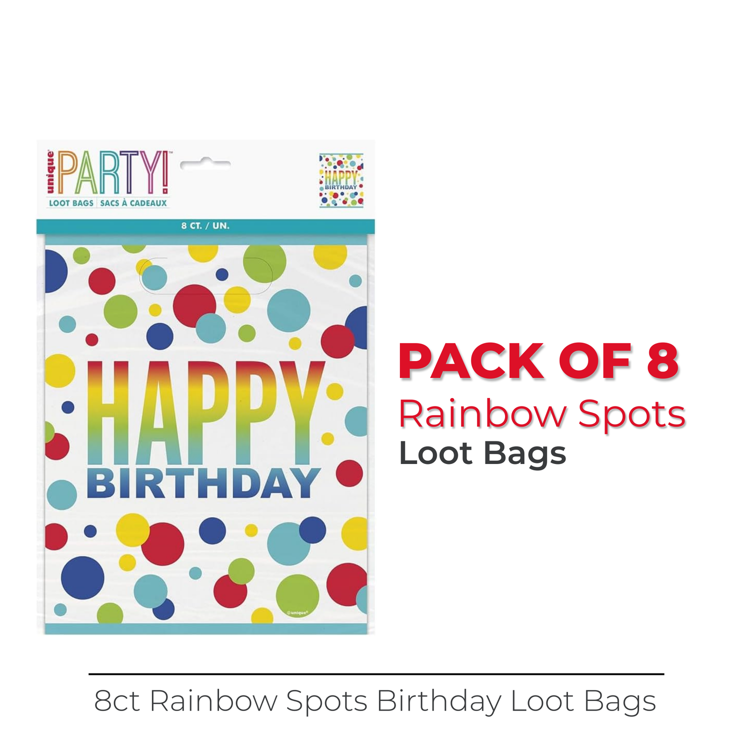 Rainbow Spots Birthday Loot Bags, 8ct