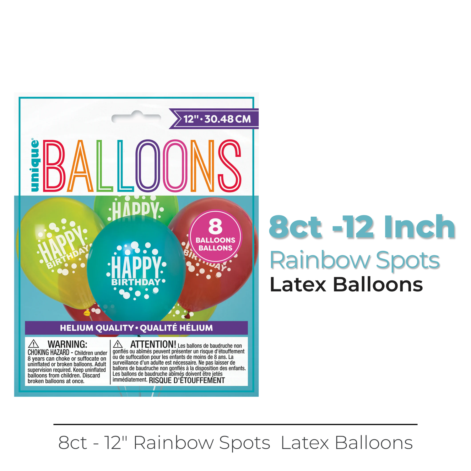 Rainbow Spots Birthday 12" Latex Balloons, 8ct