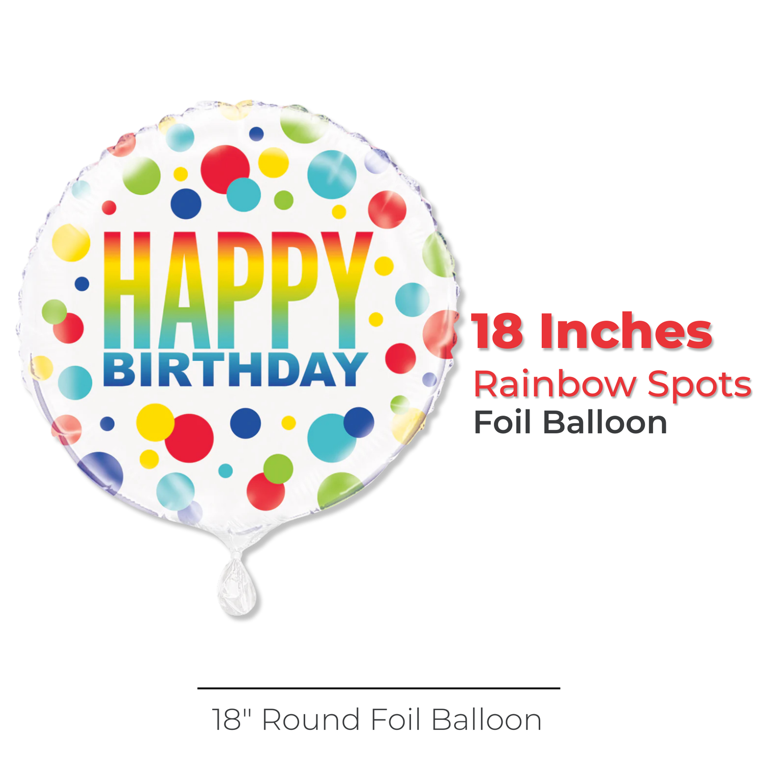 Rainbow Spots Birthday Round Foil Balloon 18", Bulk