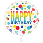 Rainbow Spots Birthday Round Foil Balloon 18", Packaged