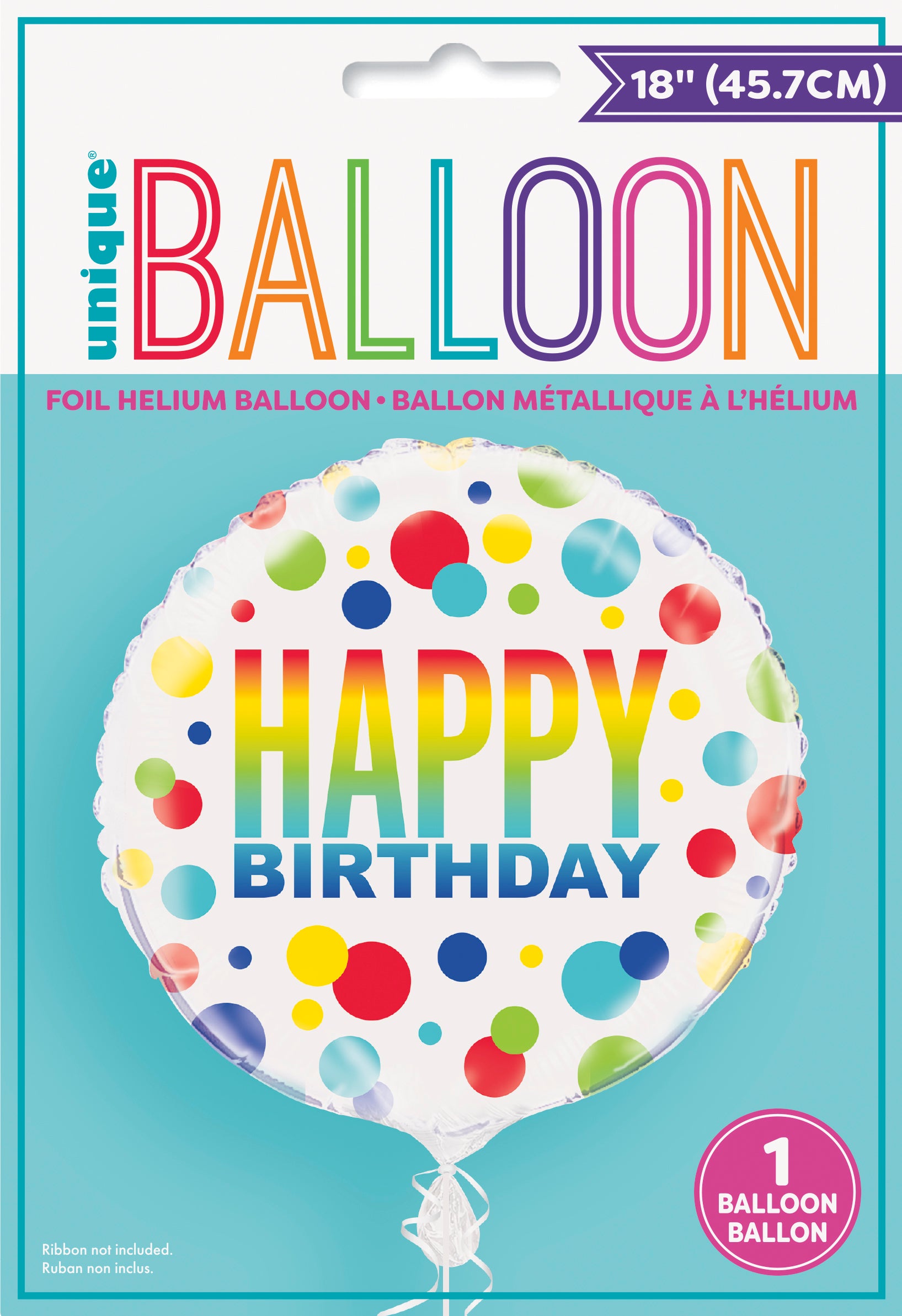 Rainbow Spots Birthday Round Foil Balloon 18", Packaged - Image 2
